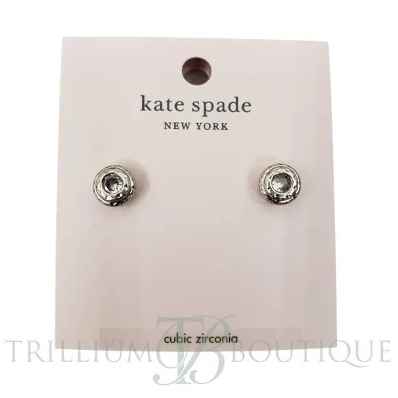 KATE SPADE Bezel CZ Elegant Edge Hammered Round Stud Earrings Clear Silver NWT - Picture 3 of 5